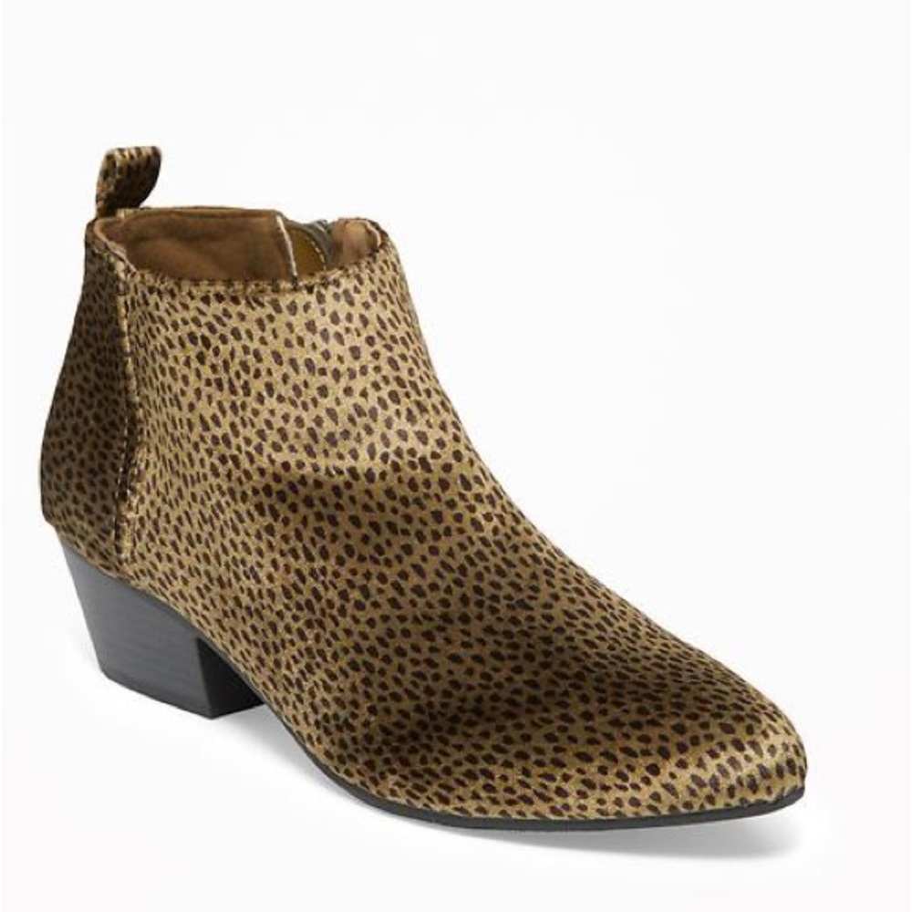 Green leopard velvet print booties